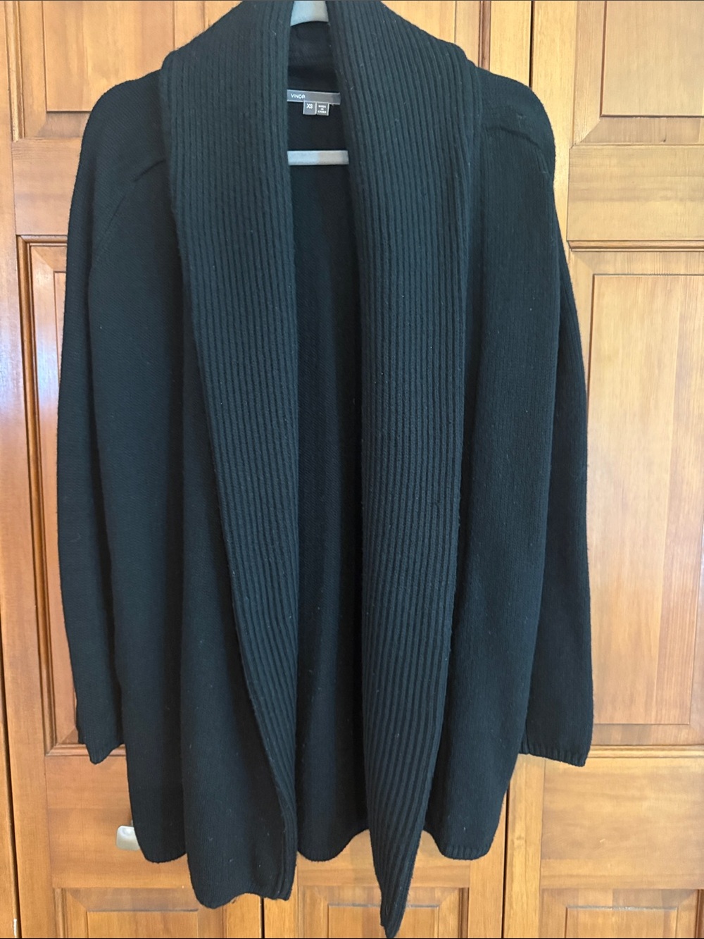 Vince Black Ribbed Shawl-Collar Open Cardigan